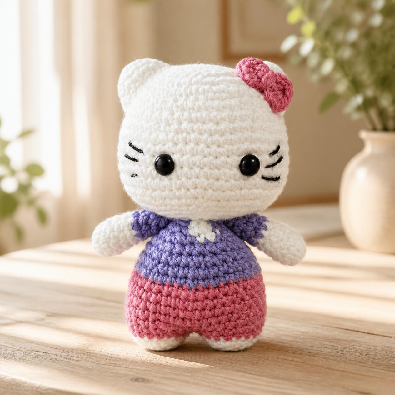 Handmade Crochet Kitty Amigurumi Doll in Purple & Pink | Cute Knit Soft Toy